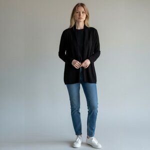 ZARA Black Open Front Cardigan Sweater Size M Lightweight Knit Office Casual